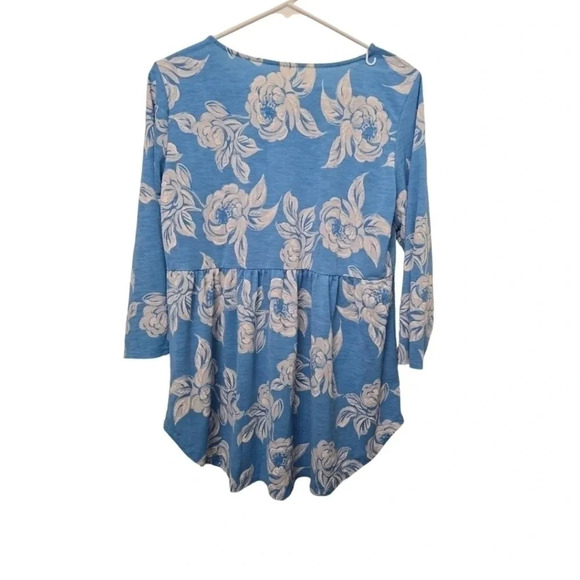 Woman's Bright Blue Floral Babydoll Top - Picture 4 of 5